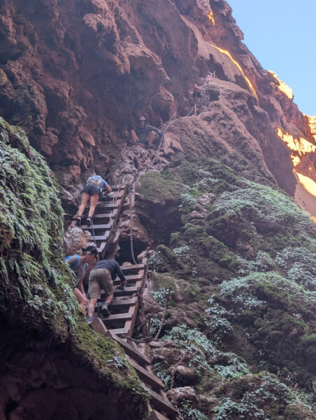 Hiking down the ladders to Mooney Falls